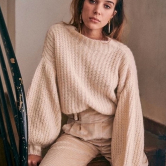 Sezane Sweaters - Sezane La Maille Pull Orich Super Kid Mock Neck Sweater Balloon Sleeves Size XS
